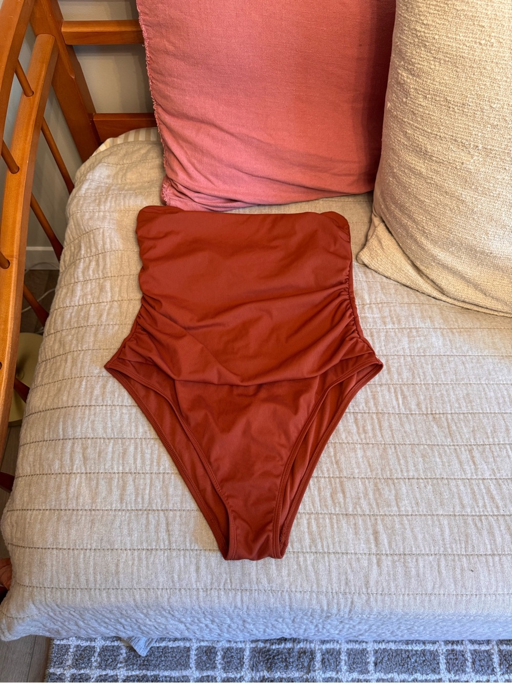 Shade & Shore Rust Orange High-Waist One-Piece Swimsuit